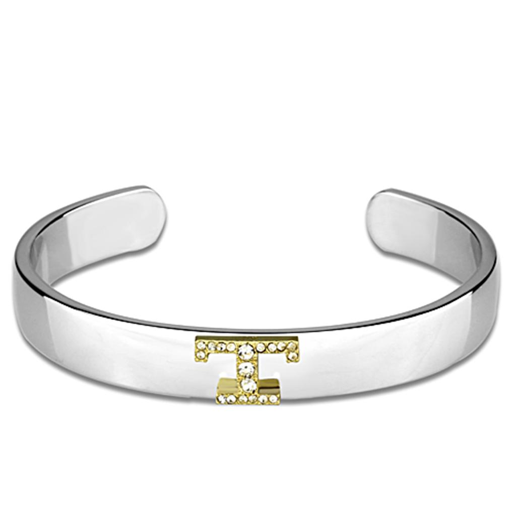 MALO3630 - Reverse Two-Tone White Metal Bangle with Top Grade Crystal in Clear