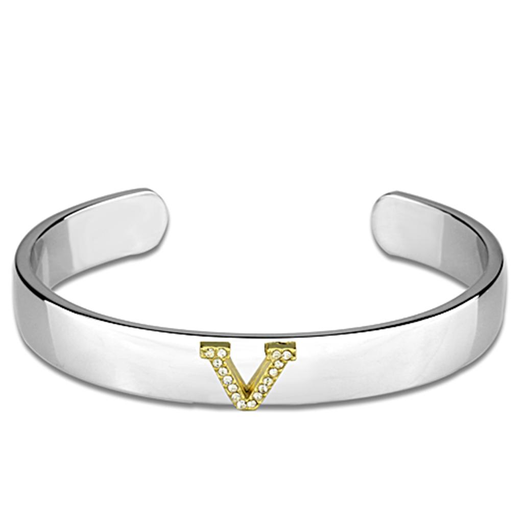 MALO3632 - Reverse Two-Tone White Metal Bangle with Top Grade Crystal in Clear
