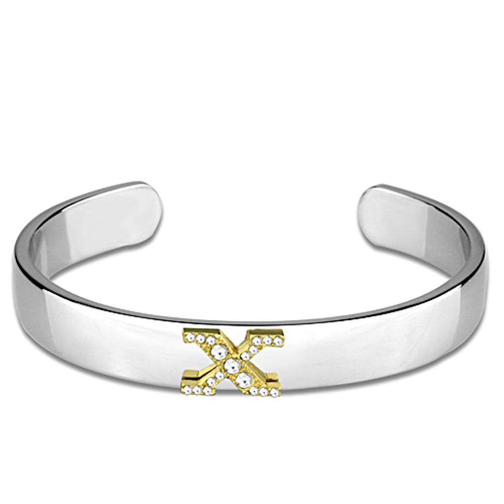 MALO3634 - Reverse Two-Tone White Metal Bangle with Top Grade Crystal in Clear