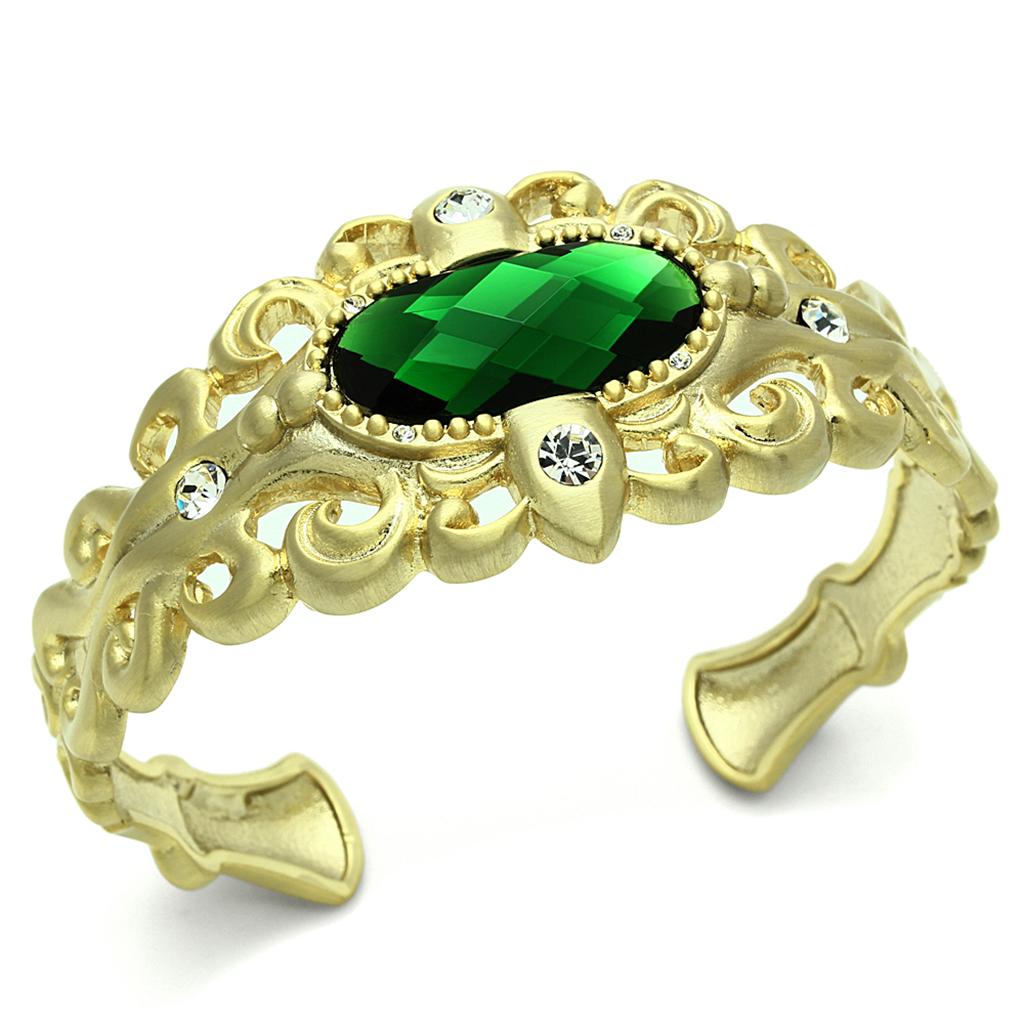 MALO3666 - Gold & Brush Brass Bangle with Synthetic Synthetic Glass in Emerald