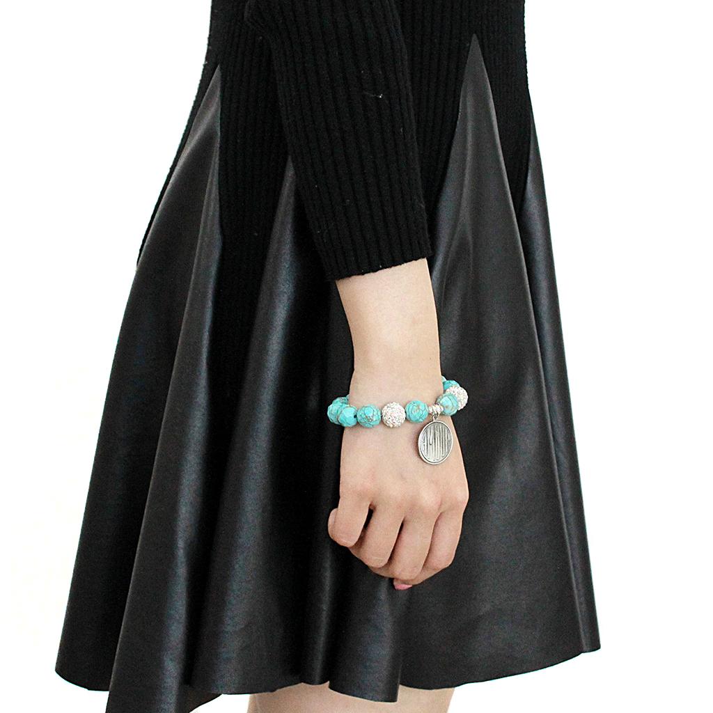 MALO3784 - Antique Silver White Metal Bracelet with Synthetic Turquoise in Turquoise