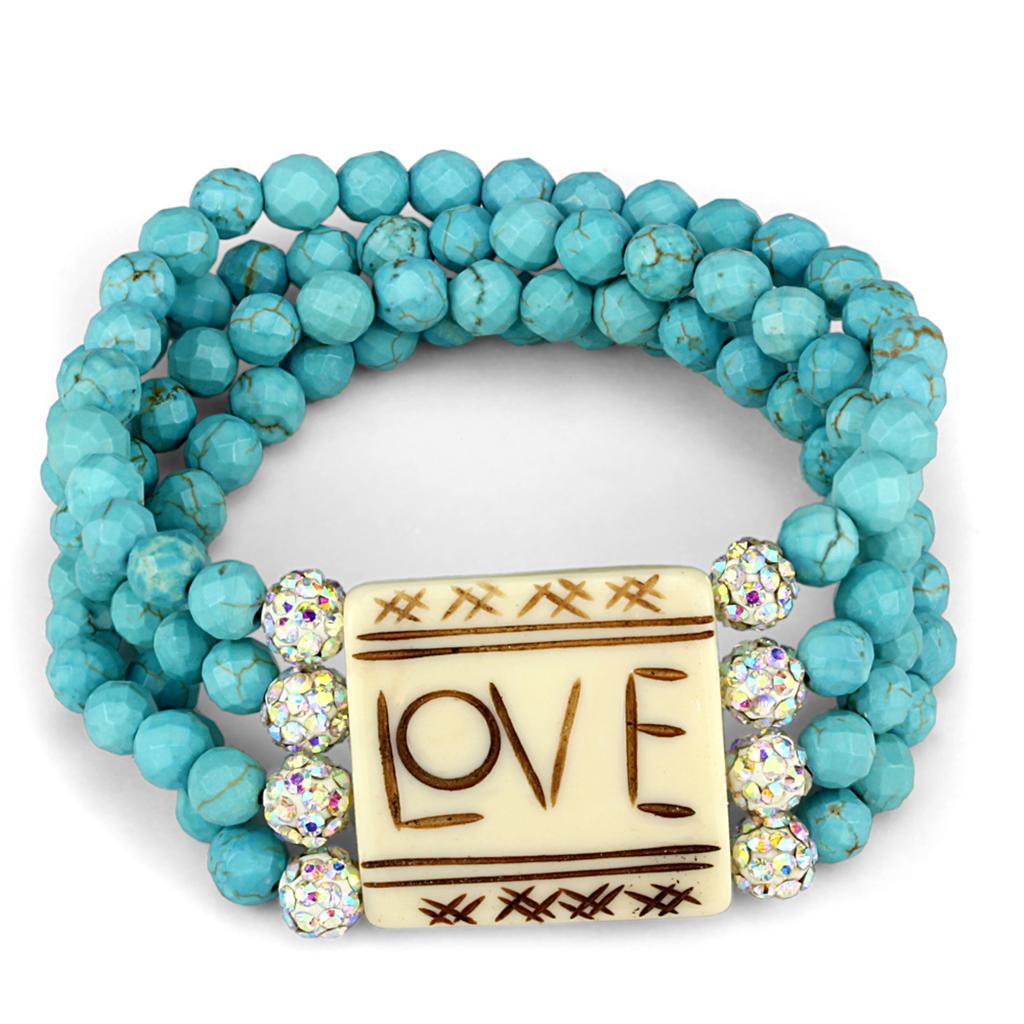 MALO3799 - No Plating Brass Bracelet with Synthetic Glass Bead in Sea Blue