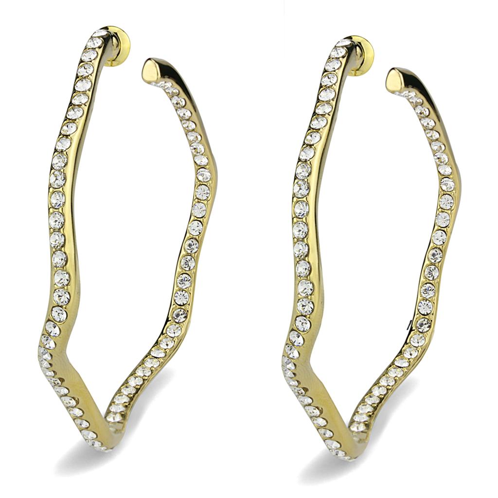 MALO3857 - IP Gold(Ion Plating) Brass Earrings with Top Grade Crystal in Clear