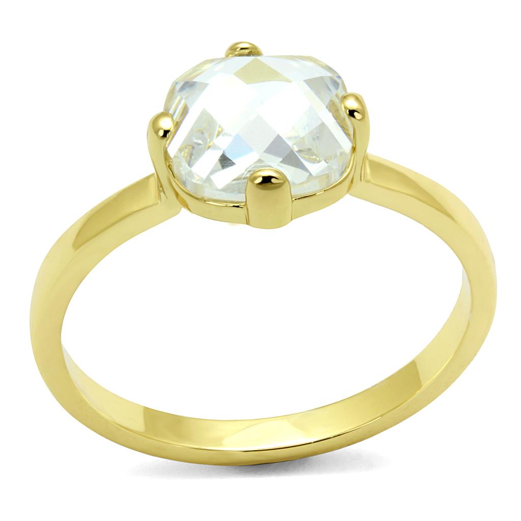 MALO4078 - Flash Gold Brass Ring with AAA Grade CZ in Clear