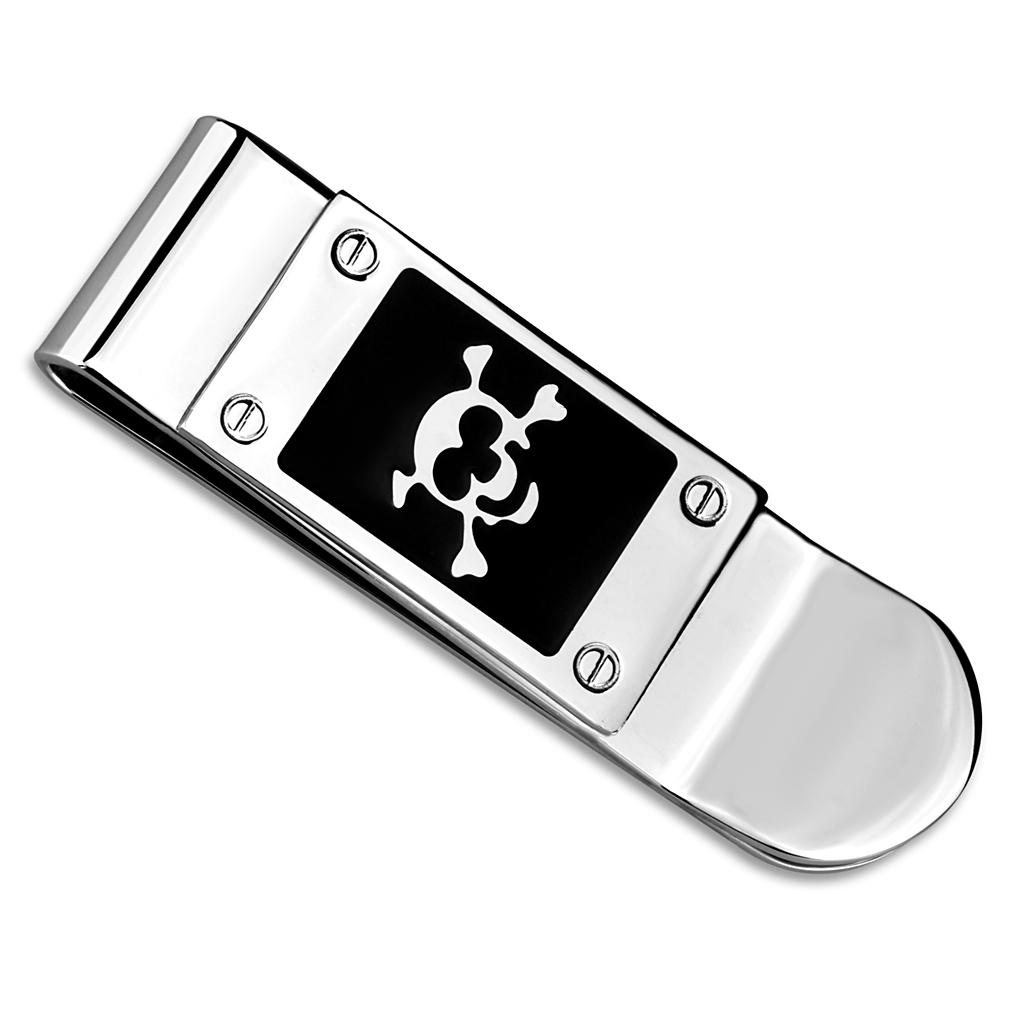 MALO4131 - Rhodium Brass Money clip with Epoxy in Jet