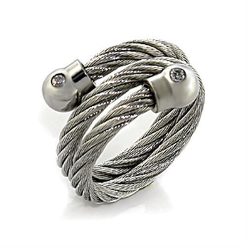MALO440 - High polished (no plating) Stainless Steel Ring with AAA Grade CZ in Clear