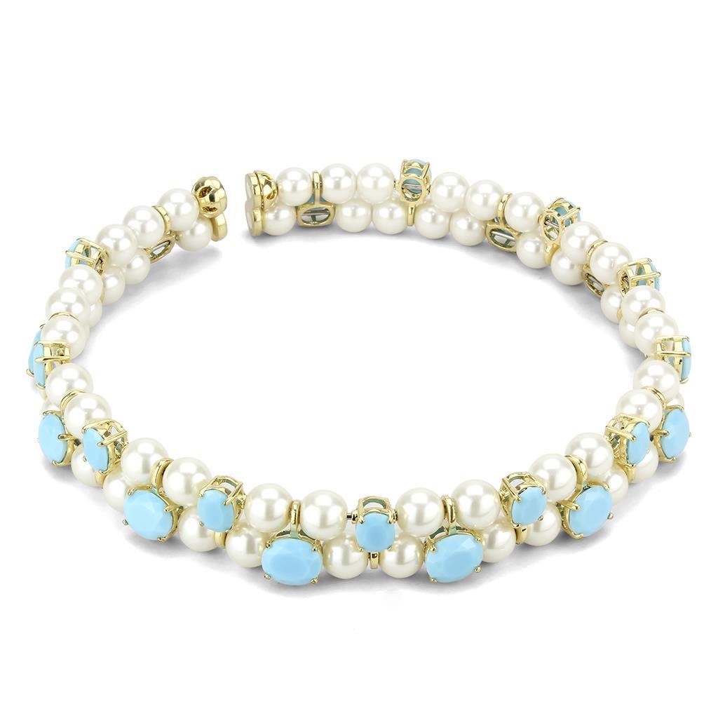 MALO4661 - Gold Brass Necklace with Synthetic Glass Bead in White