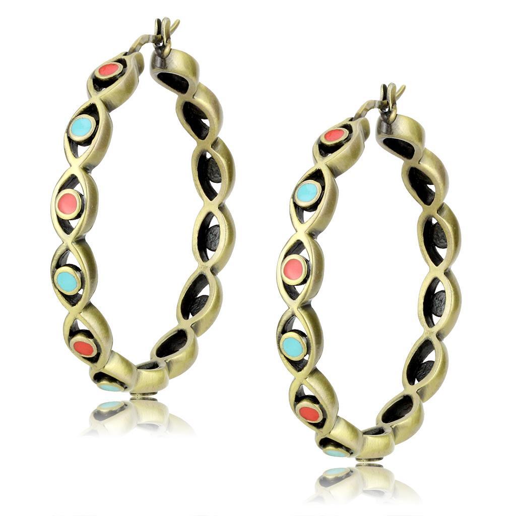 MALO4679 - Antique Silver Brass Earrings with Epoxy in Multi Color