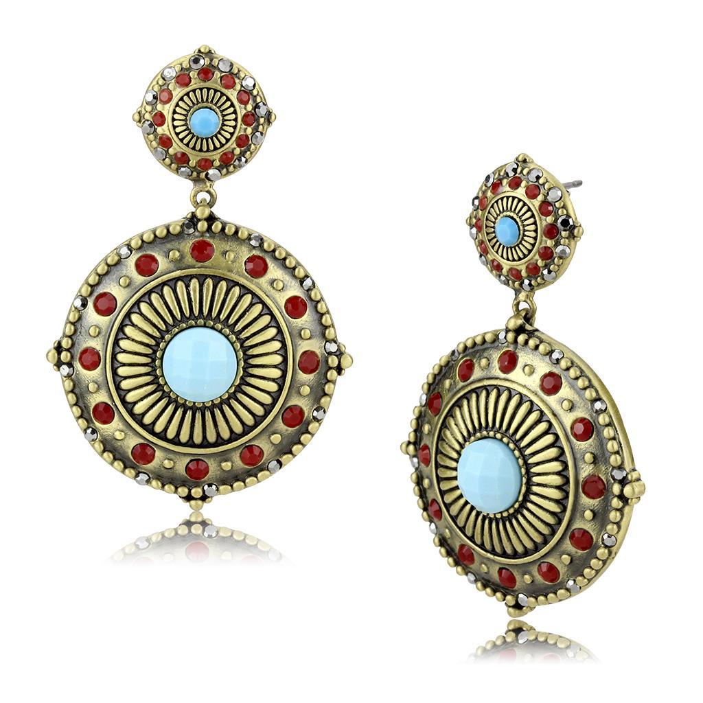 MALO4685 - Antique Copper Brass Earrings with Synthetic Turquoise in Sea Blue
