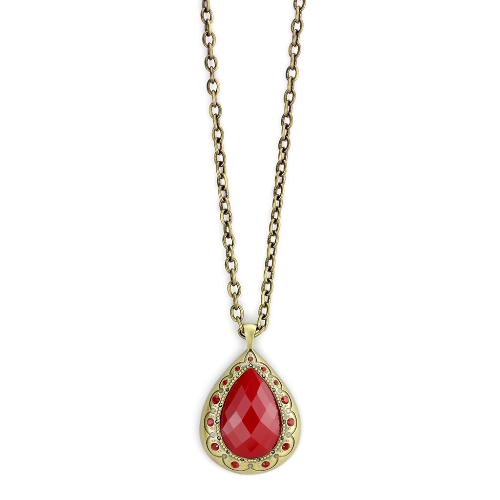 MALO4686 - Antique Copper Brass Chain Pendant with Synthetic Synthetic Stone in Red Series