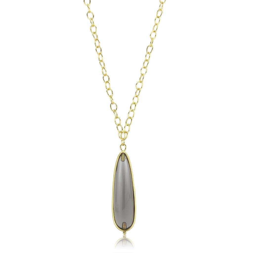 MALO4687 - Gold & Brush Brass Chain Pendant with Synthetic Synthetic Stone in Gray