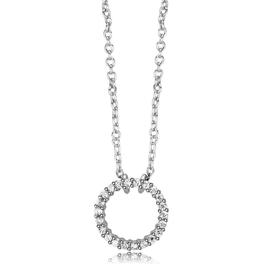 MALO4691 - Rhodium Brass Chain Pendant with AAA Grade CZ in Clear