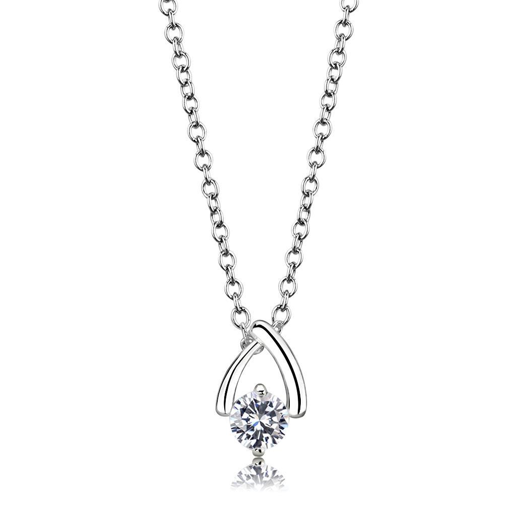 MALO4692 - Silver+ e-coating Brass Chain Pendant with AAA Grade CZ in Clear