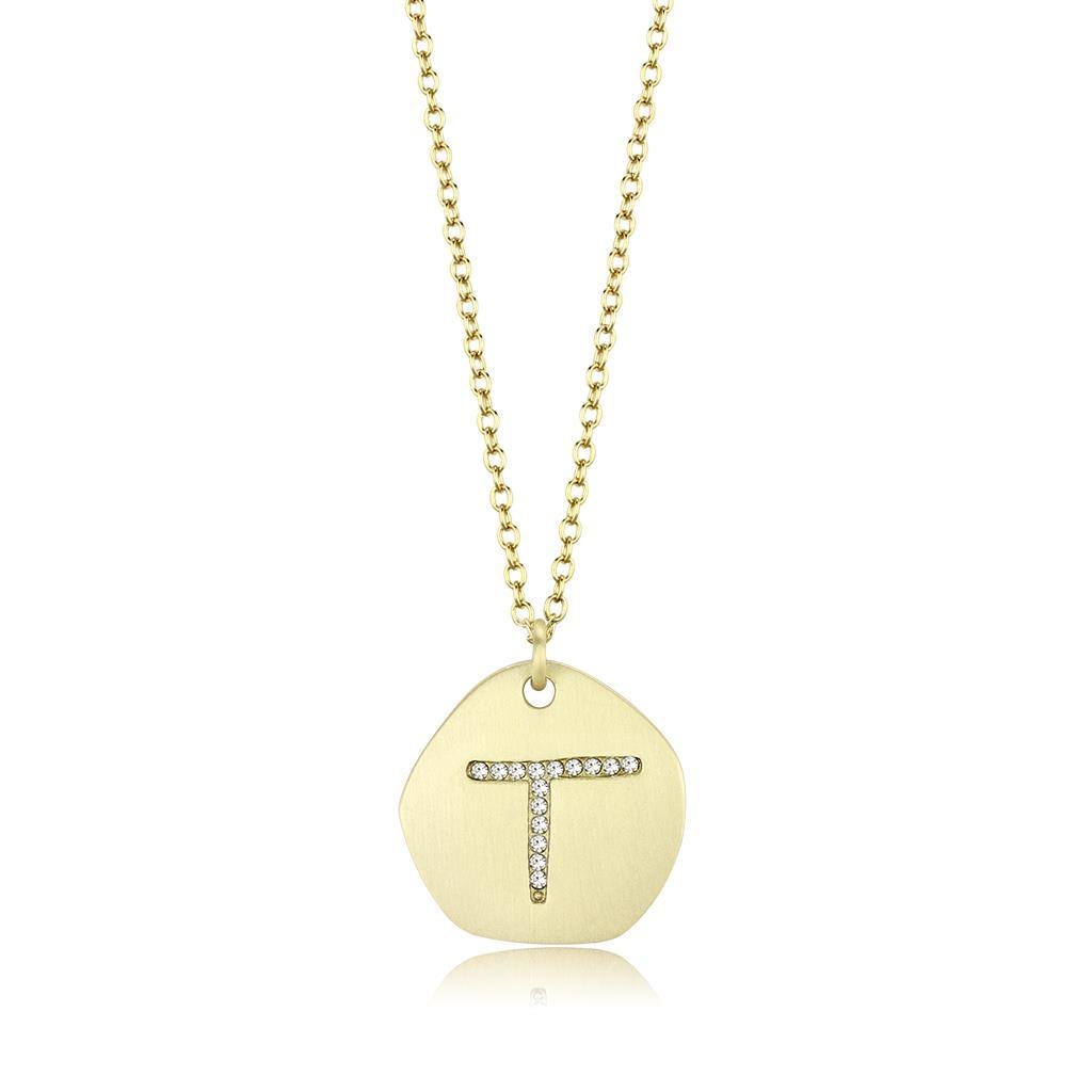 MALO4698 - Gold & Brush Brass Chain Pendant with Top Grade Crystal in Clear