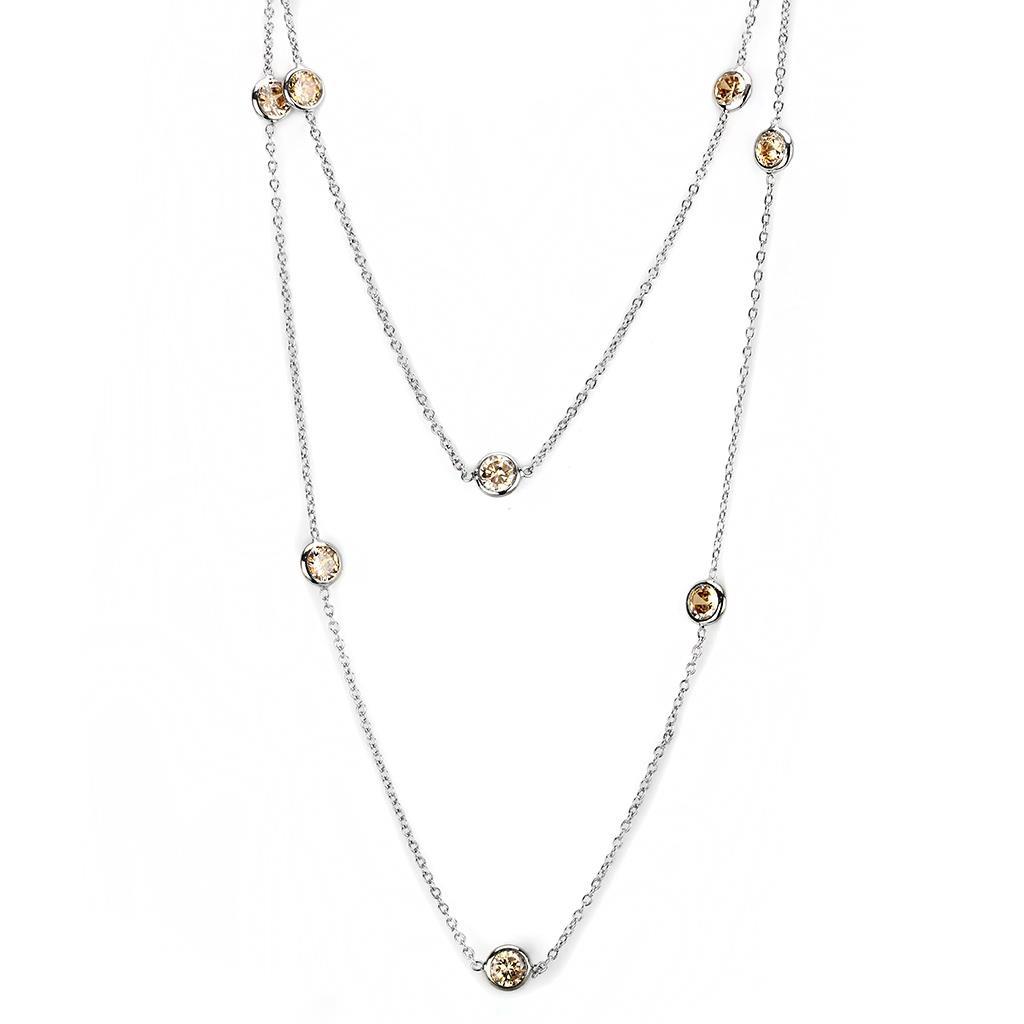 MALO4703 Imitation Rhodium Brass Necklace with AAA Grade CZ in Champagne