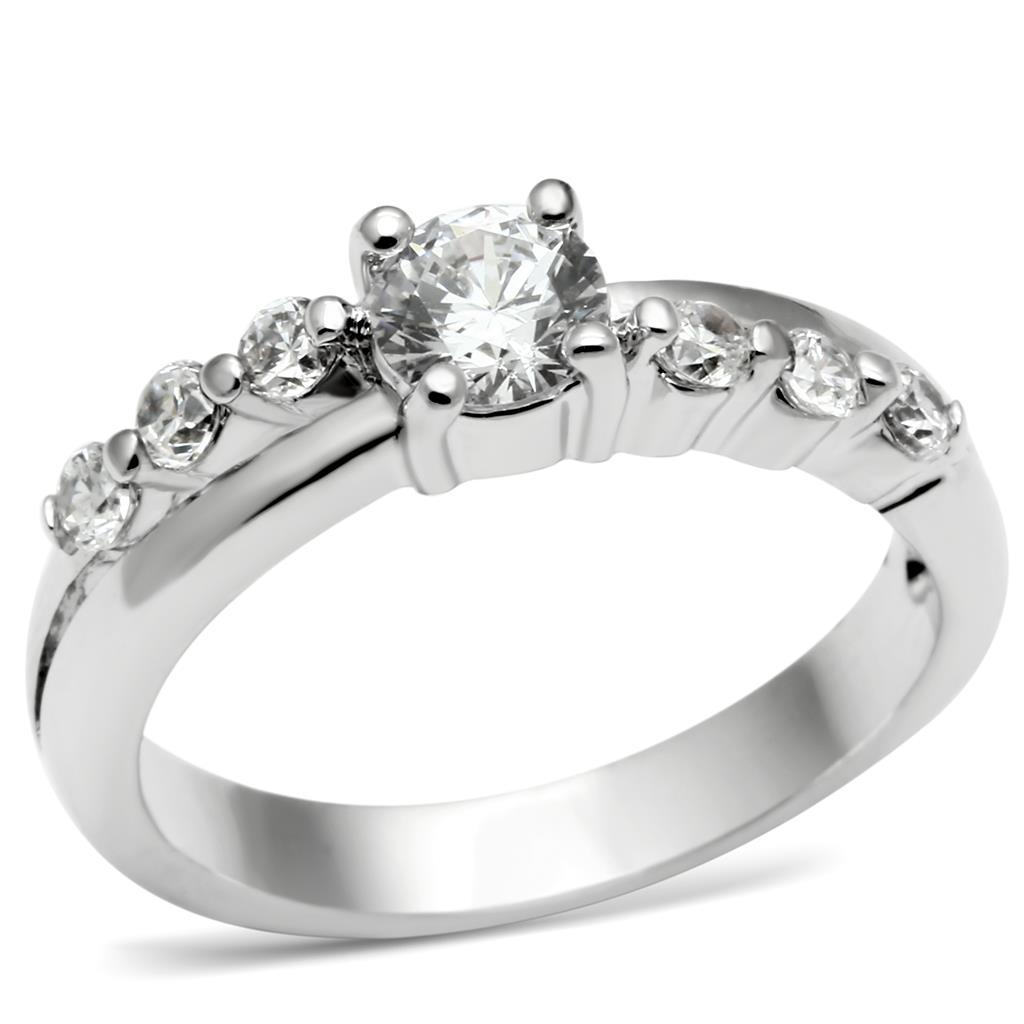 MALO4713 - Rhodium Brass Ring with AAA Grade CZ in Clear