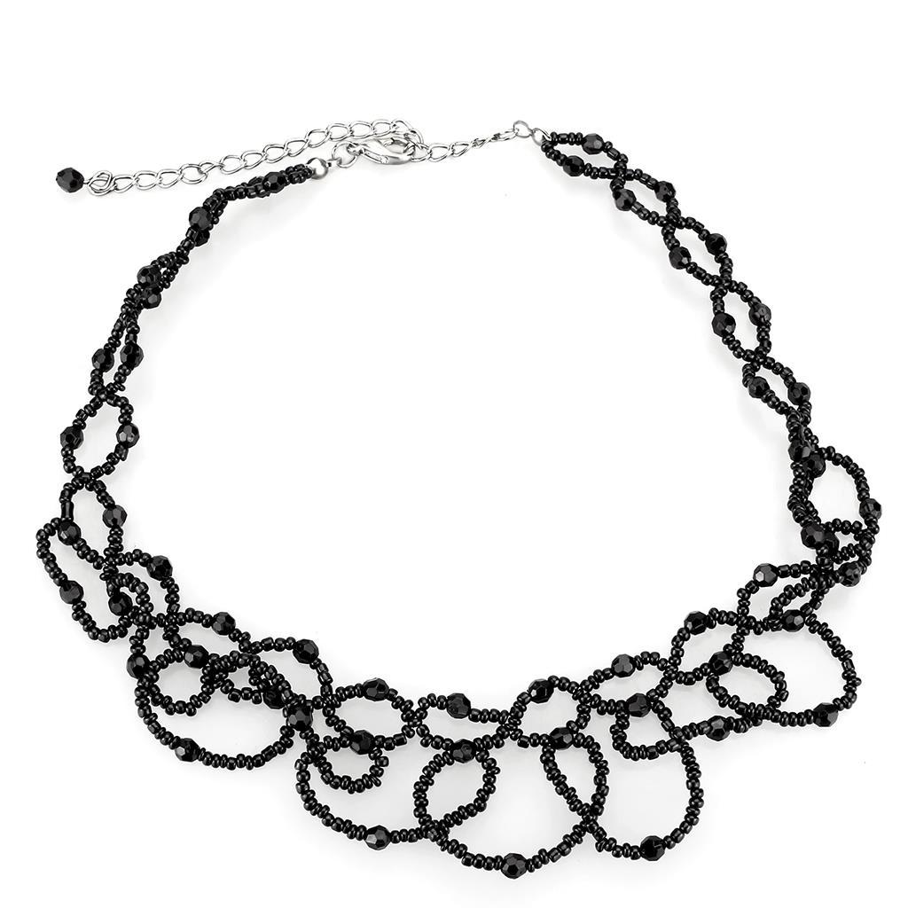 MALO4721 - Rhodium Brass Necklace with Synthetic Synthetic Glass in Jet