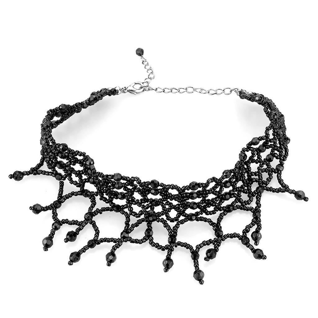MALO4722 - Rhodium Brass Necklace with Synthetic Synthetic Glass in Jet