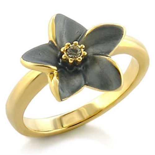 MALO520 - Gold White Metal Ring with Top Grade Crystal in Black Diamond