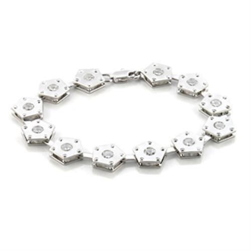 MALO584 - Matte Rhodium & Rhodium Brass Bracelet with AAA Grade CZ in Clear