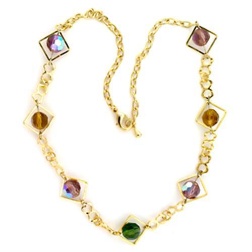 MALO719 - Gold Brass Necklace with Synthetic Glass Bead in Multi Color