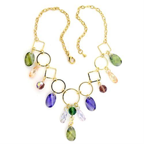 MALO720 - Gold Brass Necklace with AAA Grade CZ in Multi Color