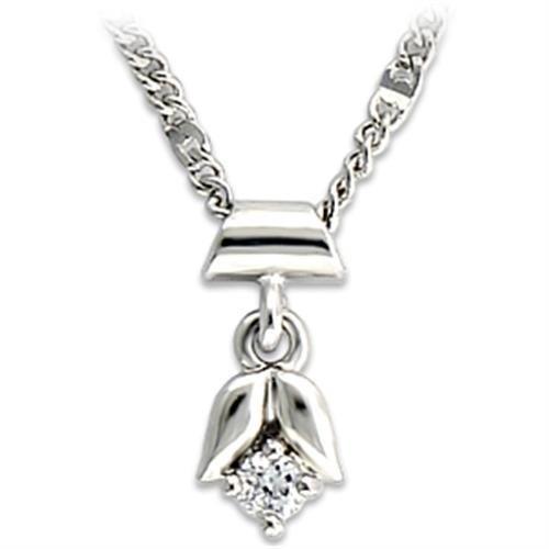 MALO735 - Rhodium Brass Chain Pendant with AAA Grade CZ in Clear