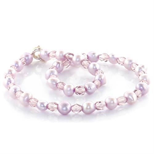 MALO767 - Stone Anklet with Synthetic Pearl in Light Amethyst