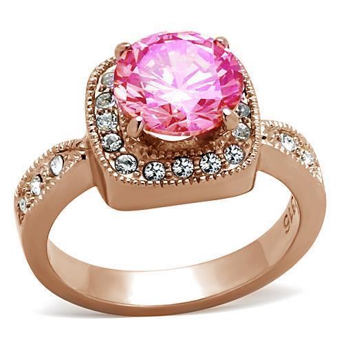 MALOA1149 - IP Rose Gold(Ion Plating) Brass Ring with AAA Grade CZ in Light Rose