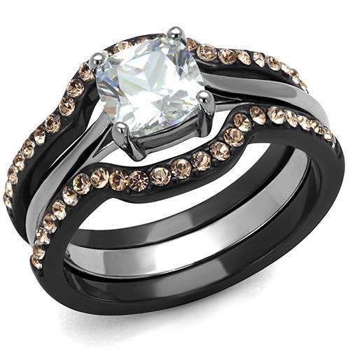 MALOA1343 - IP Black(Ion Plating) Stainless Steel Ring with AAA Grade CZ in Clear