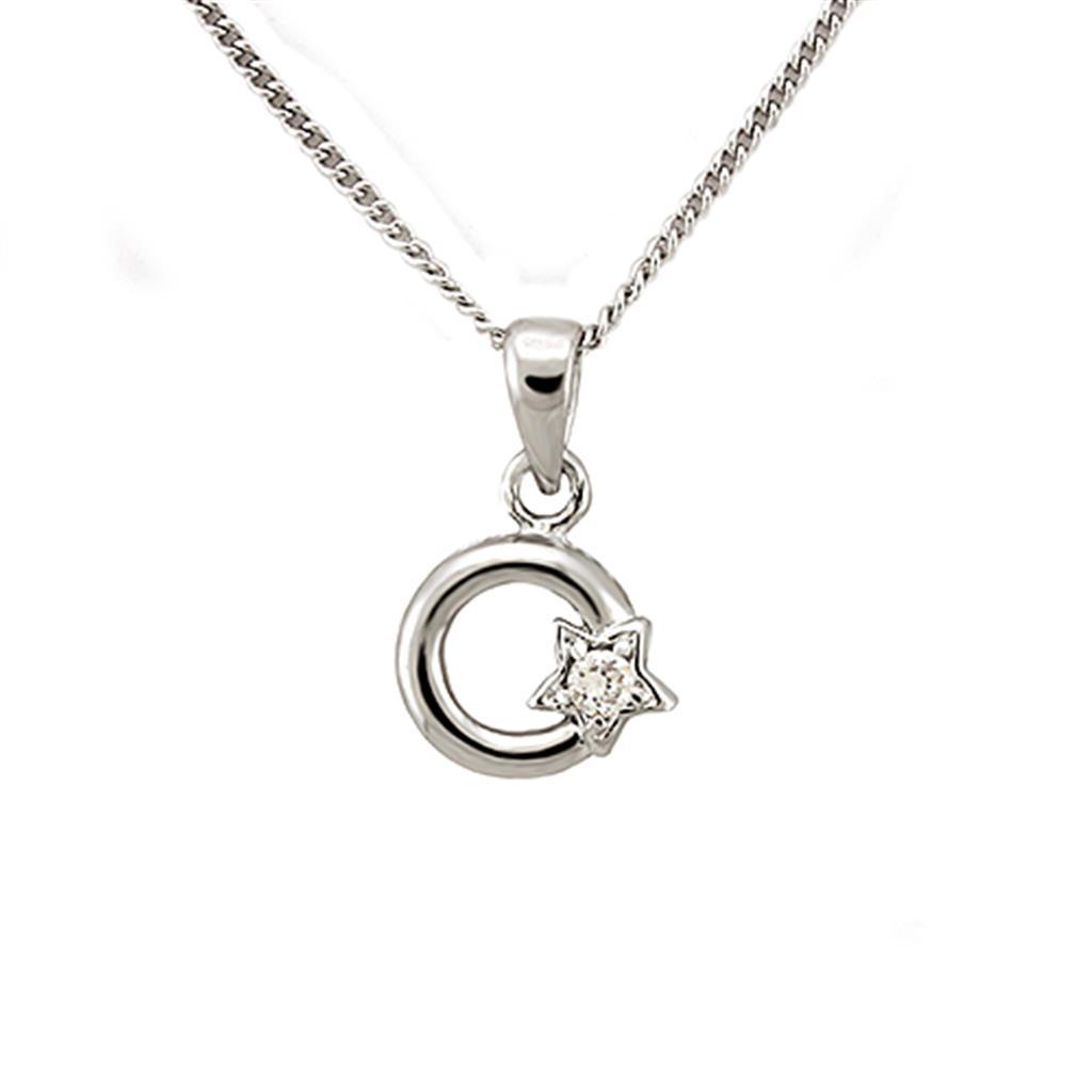 MALOA1354 - Rhodium Brass Chain Pendant with AAA Grade CZ in Clear