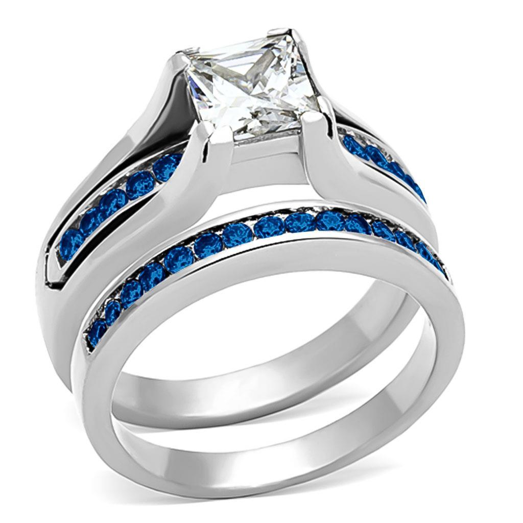 MALOA1363 - High polished (no plating) Stainless Steel Ring with AAA Grade CZ in Multi Color