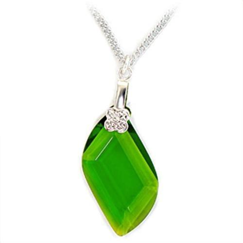 MALOA162 - Rhodium Brass Chain Pendant with Synthetic Spinel in Peridot