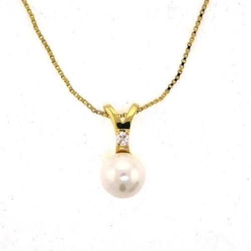 MALOA290 - Gold Brass Necklace with Synthetic Pearl in White
