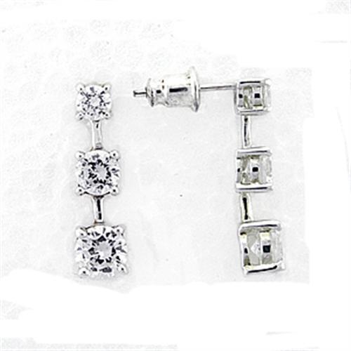 MALOA379 - High-Polished 925 Sterling Silver Earrings with AAA Grade CZ in Clear