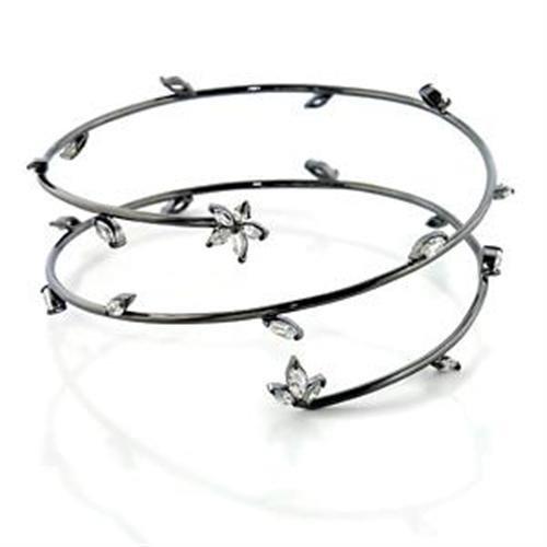 MALOA454 - Ruthenium Brass Arm Loop with AAA Grade CZ in Clear