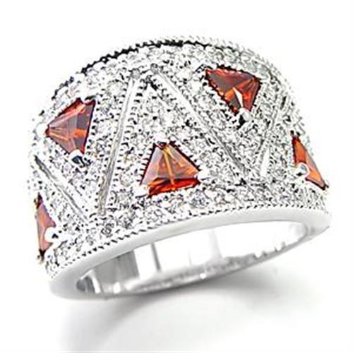 MALOA504 - Rhodium Brass Ring with AAA Grade CZ in Garnet