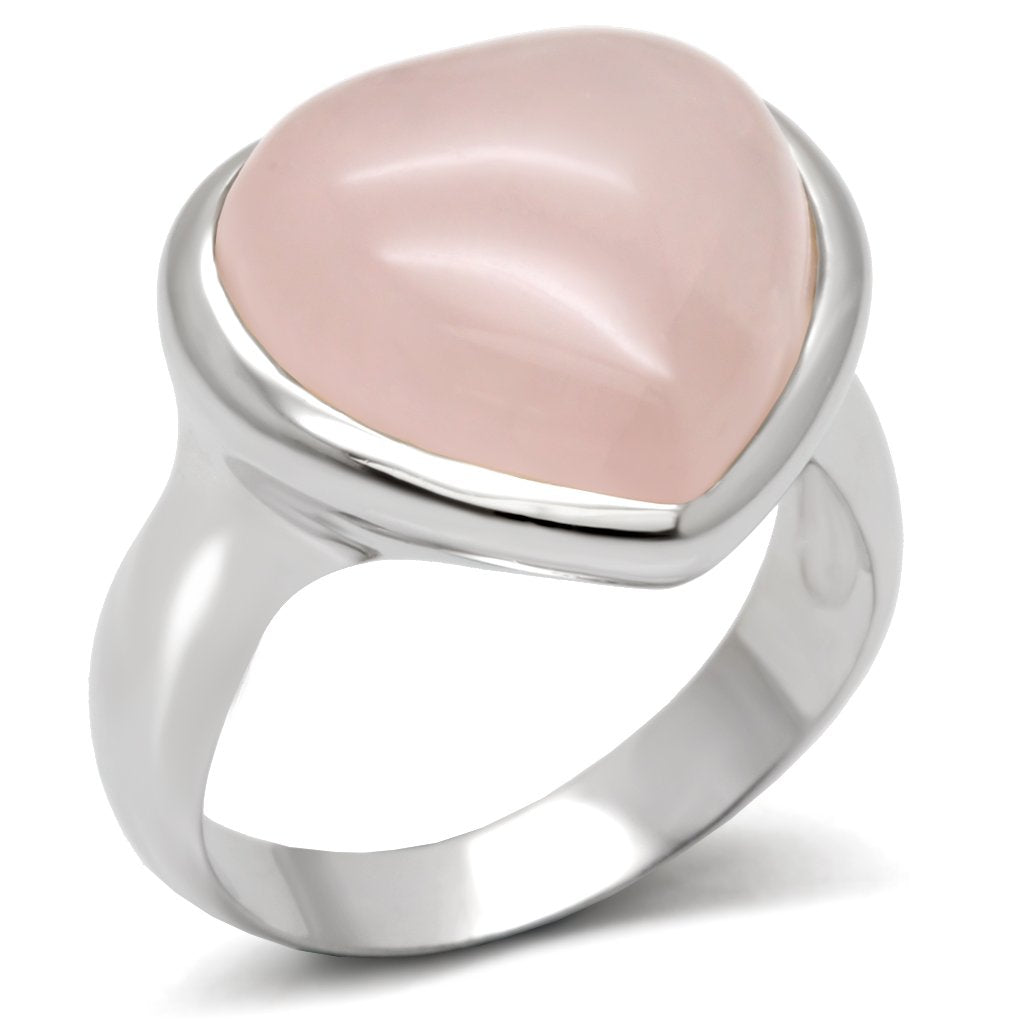 MALOA512 Rhodium 925 Sterling Silver Ring with Precious Stone in Light Rose