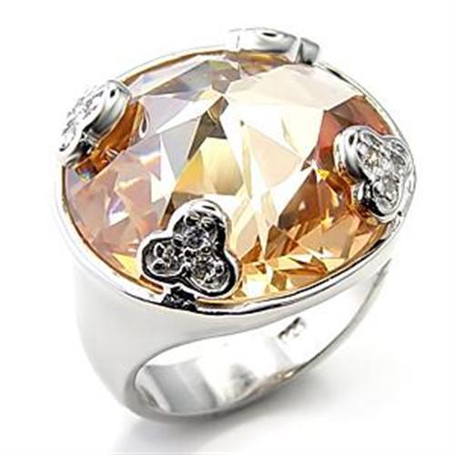 MALOA514 - Rhodium 925 Sterling Silver Ring with AAA Grade CZ in Champagne