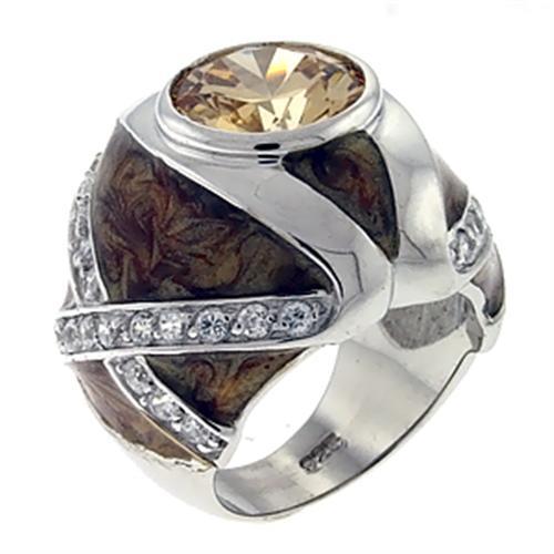 MALOA526 - High-Polished 925 Sterling Silver Ring with AAA Grade CZ in Champagne