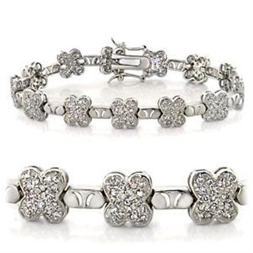 MALOA545 - Rhodium Brass Bracelet with AAA Grade CZ in Clear