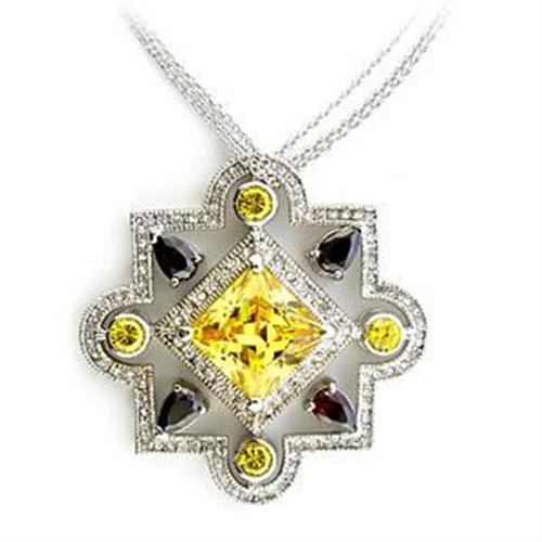 MALOA557 - Rhodium 925 Sterling Silver Necklace with AAA Grade CZ in Multi Color