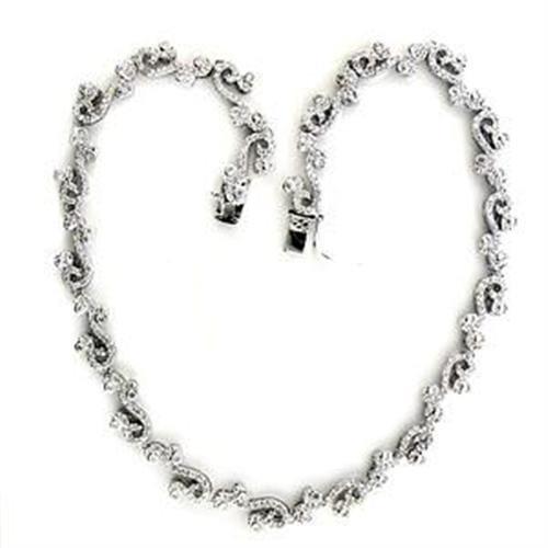 MALOA558 - Rhodium 925 Sterling Silver Necklace with AAA Grade CZ in Clear
