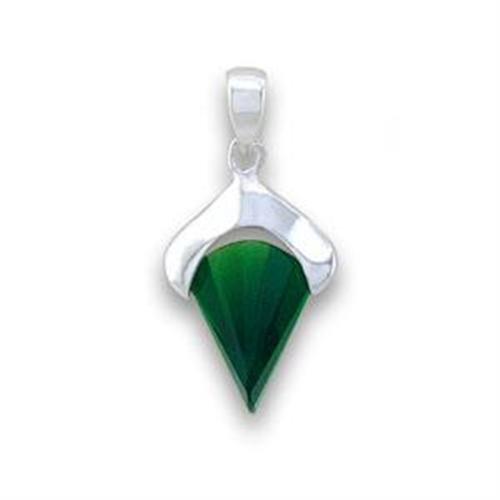MALOA564 - Silver 925 Sterling Silver Pendant with Synthetic Synthetic Glass in Emerald