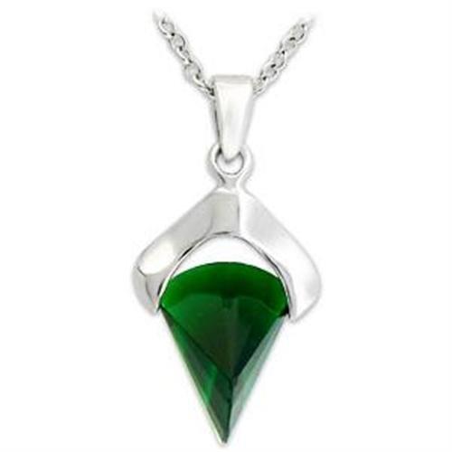 MALOA566 - Silver 925 Sterling Silver Pendant with Synthetic Synthetic Glass in Emerald