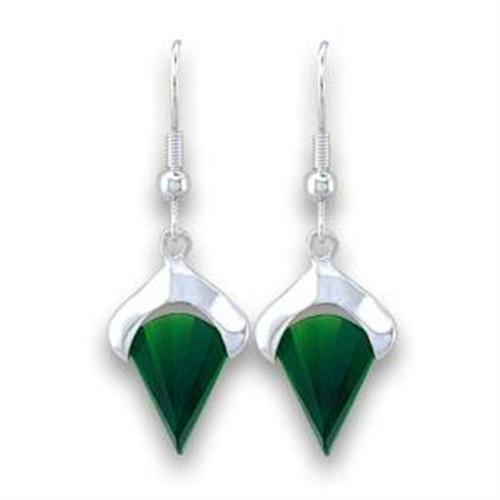 MALOA567 - Silver 925 Sterling Silver Earrings with Synthetic Synthetic Glass in Emerald
