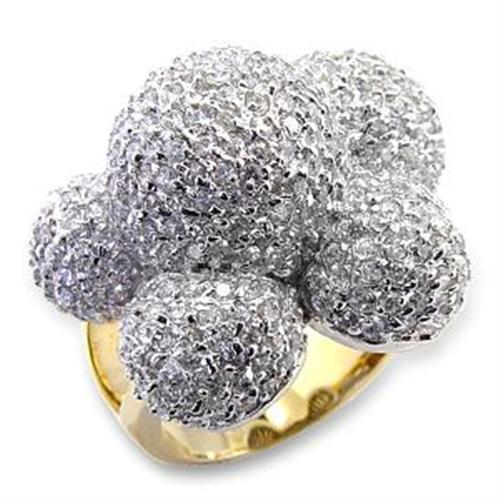 MALOA573 - Gold+Rhodium Brass Ring with AAA Grade CZ in Clear