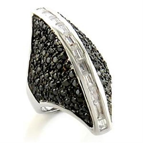 MALOA581 - Rhodium + Ruthenium Brass Ring with AAA Grade CZ in Jet