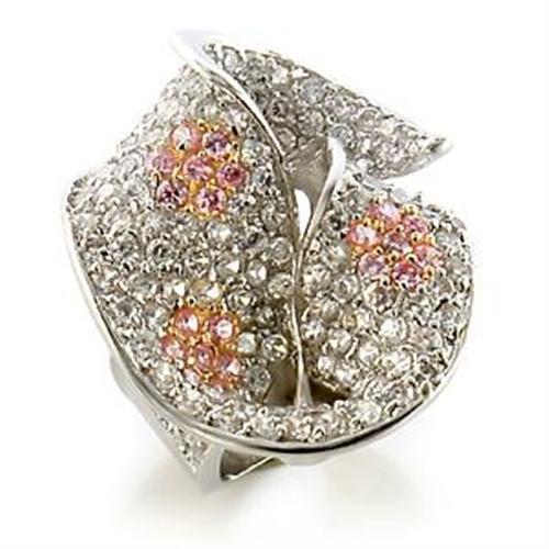 MALOA583 - Gold+Rhodium Brass Ring with AAA Grade CZ in Rose