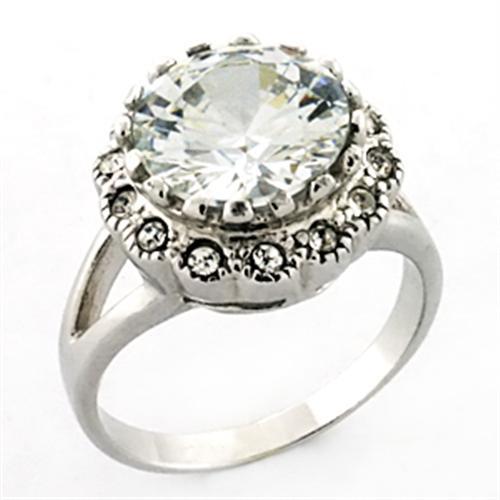 MALOA638 - Rhodium 925 Sterling Silver Ring with AAA Grade CZ in Clear